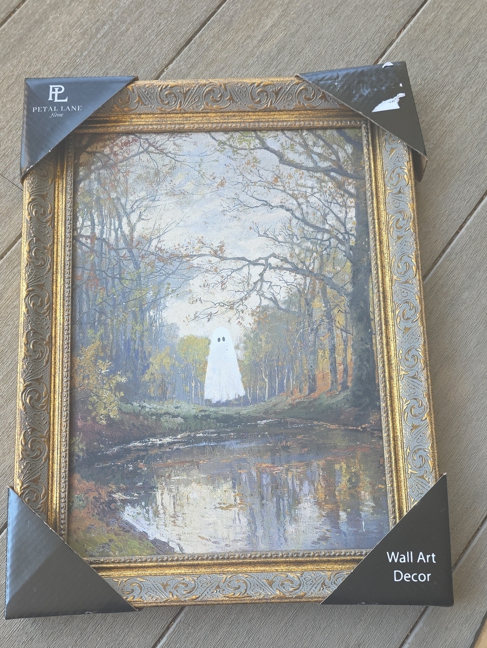 New White & Gold Framed Ghost Wall Art Print